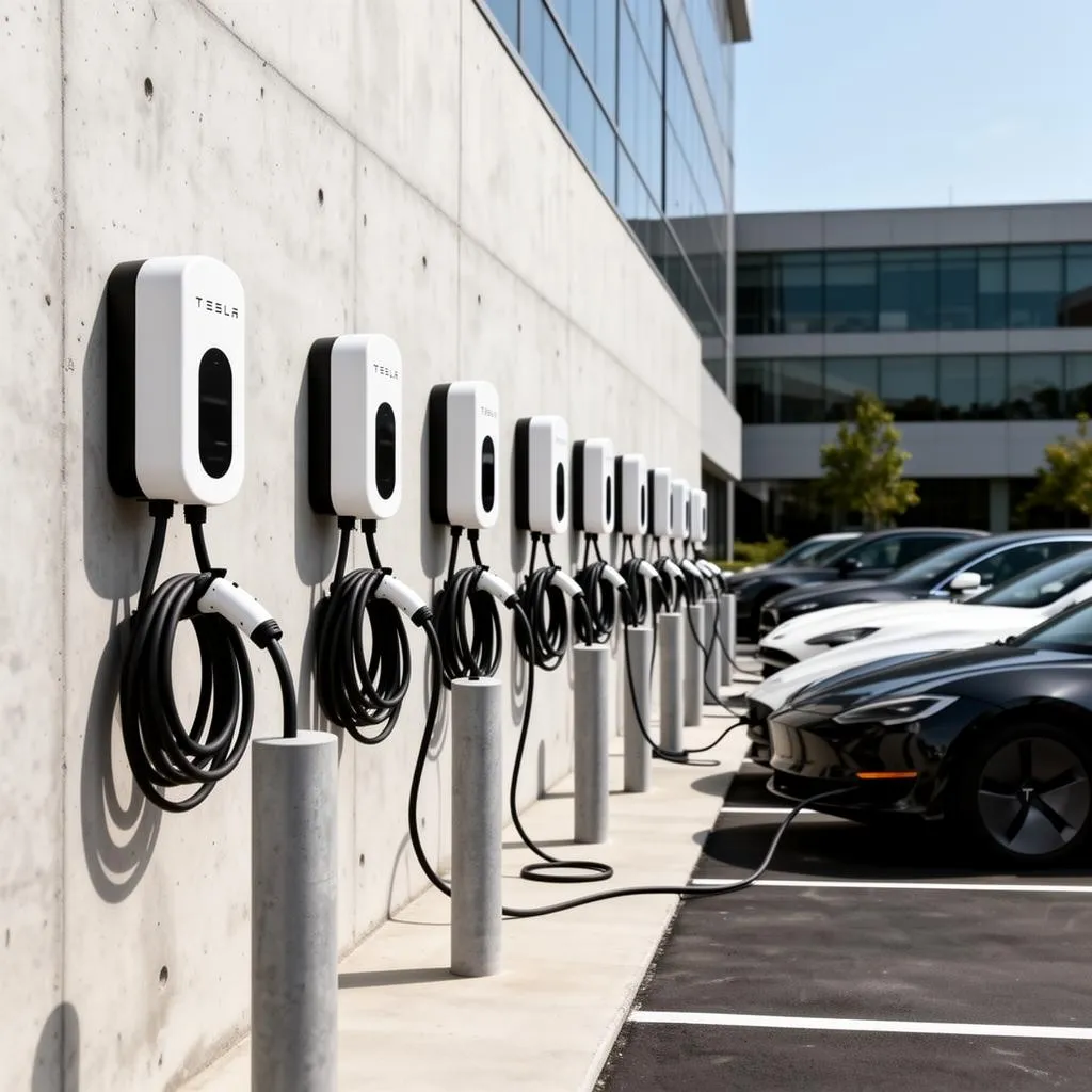 Level 2 / AC Charging / Tesla Wall Connector commercial EV charging by Good Faith Roofing