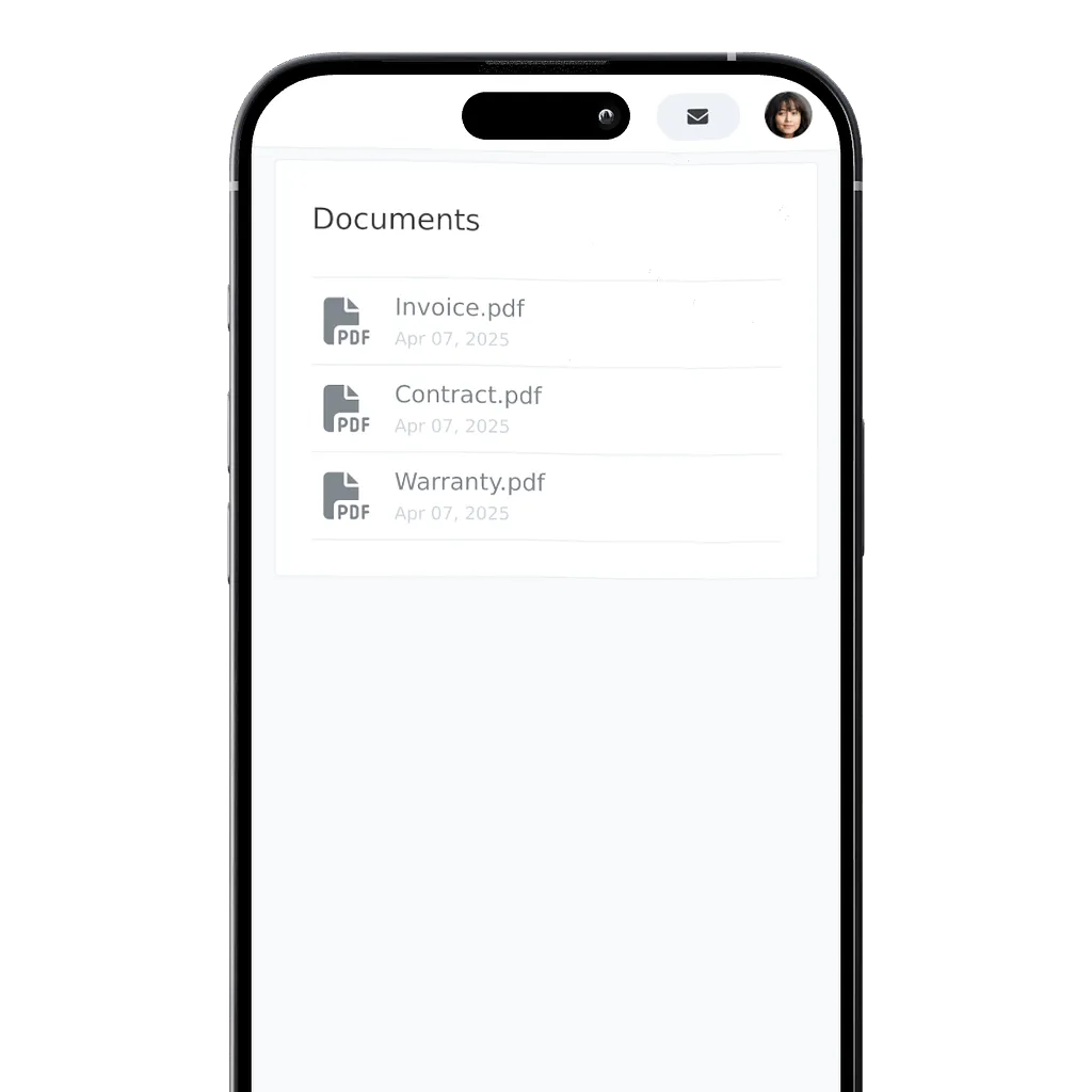 Good Faith Energy app documents screen with solar contracts, invoices and warranties