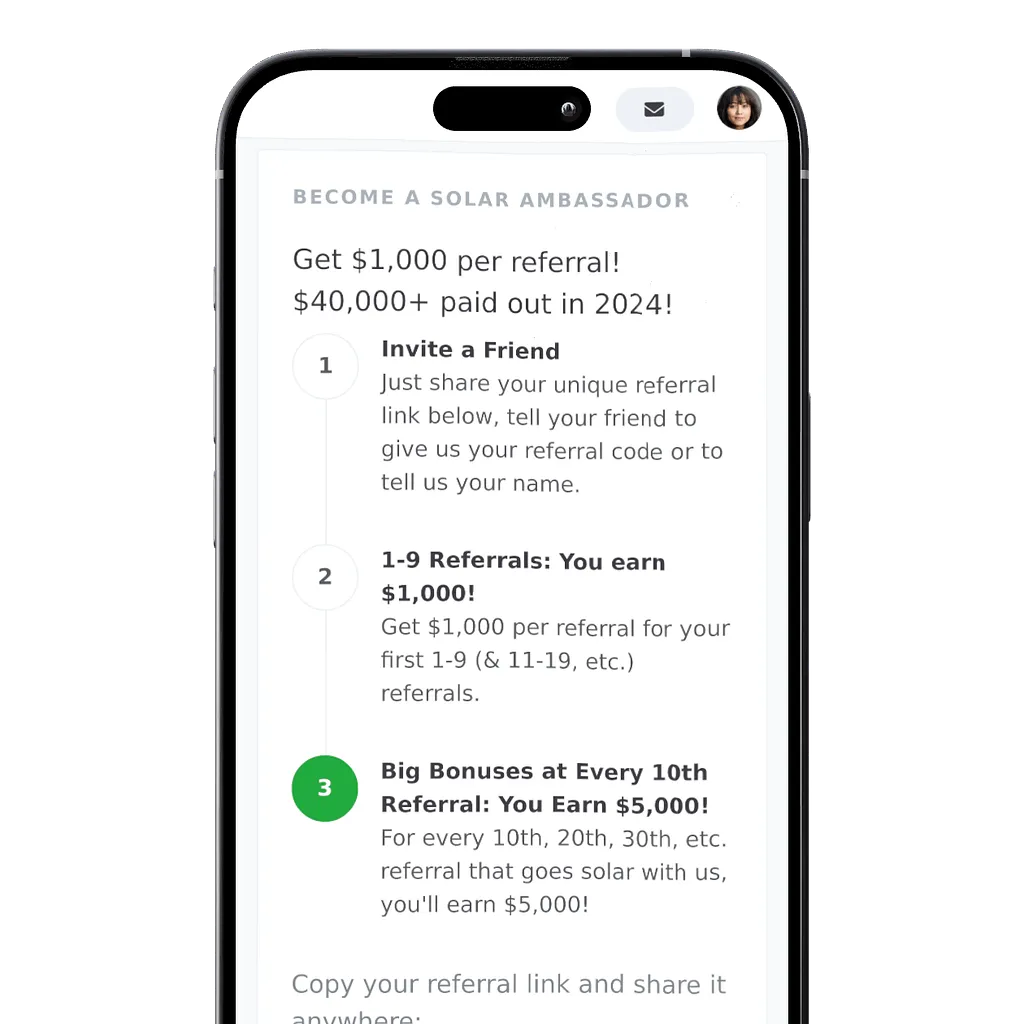 Good Faith Energy app referral screen used to refer friends and earn rewards