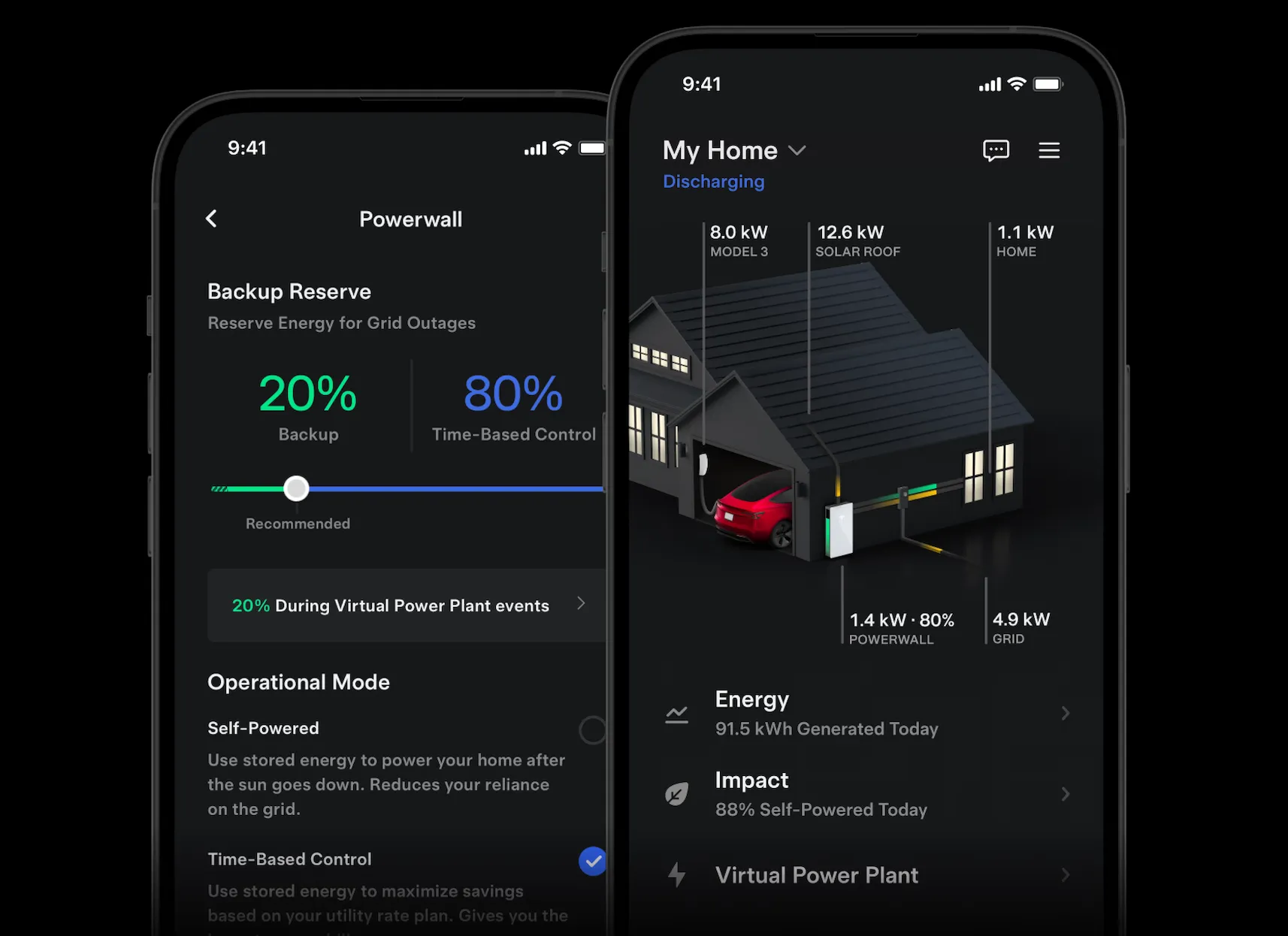 Tesla app showing solar production and home energy usage