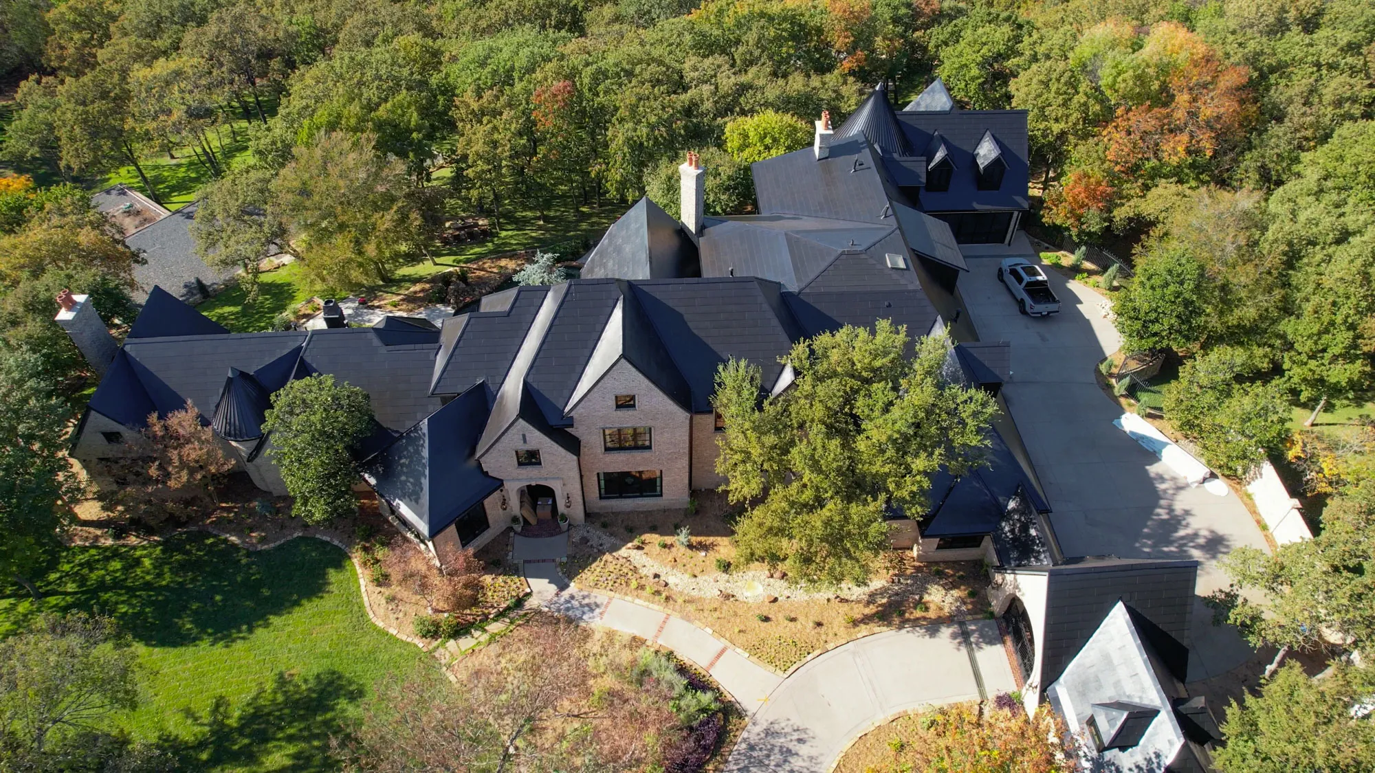 Tesla Solar Roof installed by Good Faith Roofing on a Texas estate