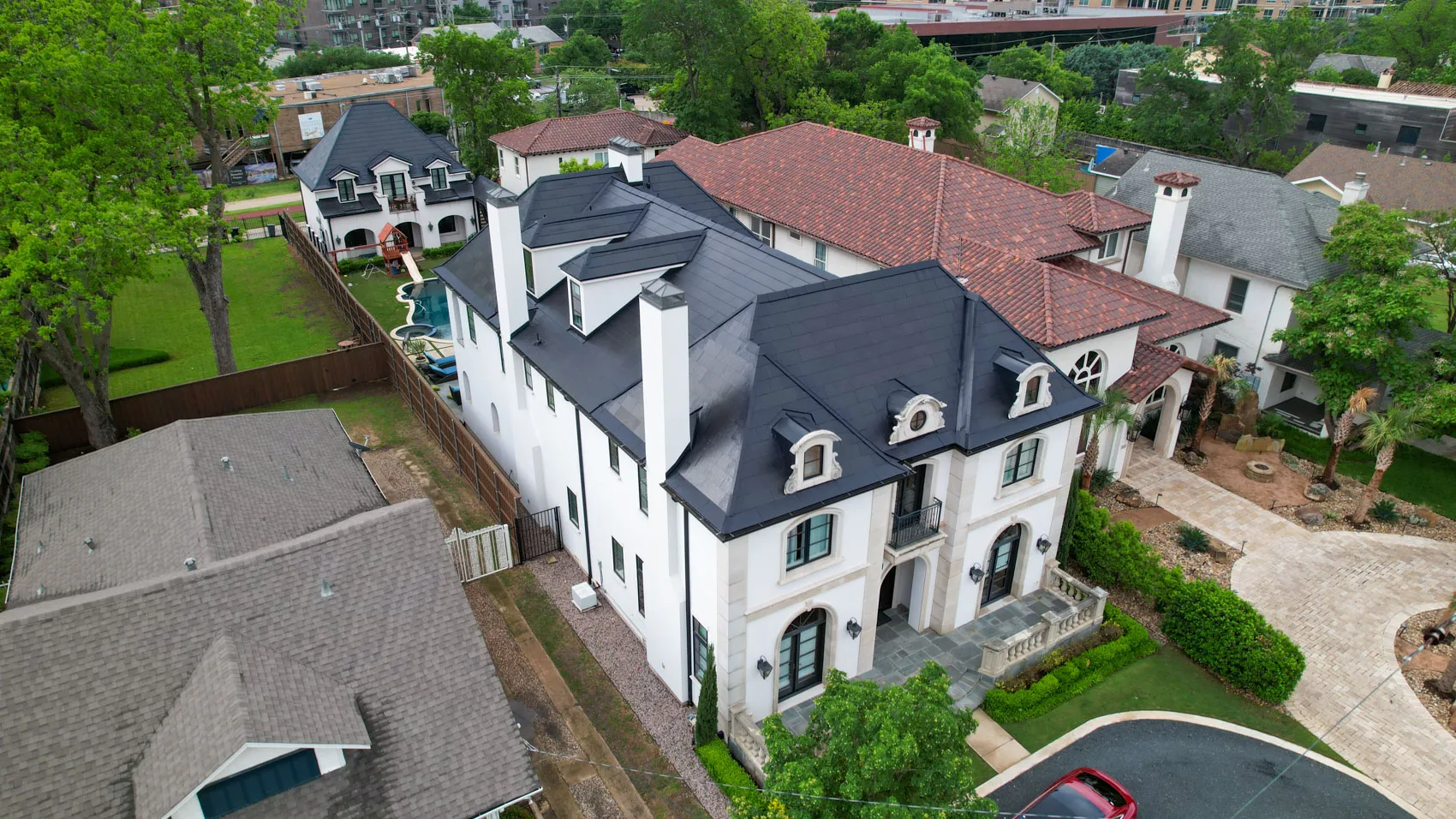 Tesla Solar Roof on a French chateau-style home in Dallas