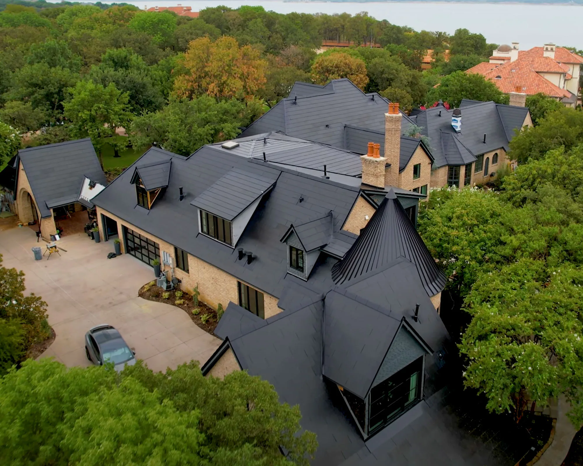 Tesla Solar Roof on lakeview Texas estate
